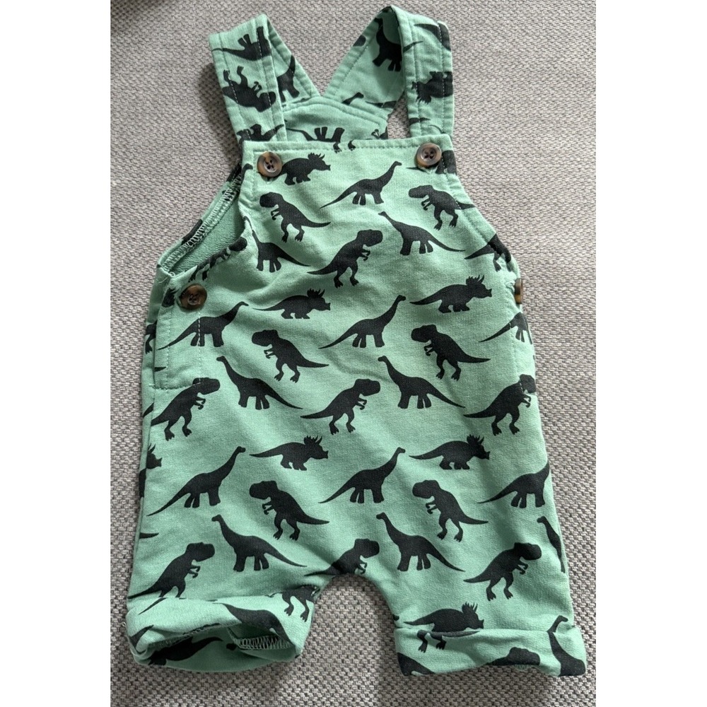 Little Rebels Dinosaur Shortall Romper 0-3M Green Dino Overall Outfit Baby Boys